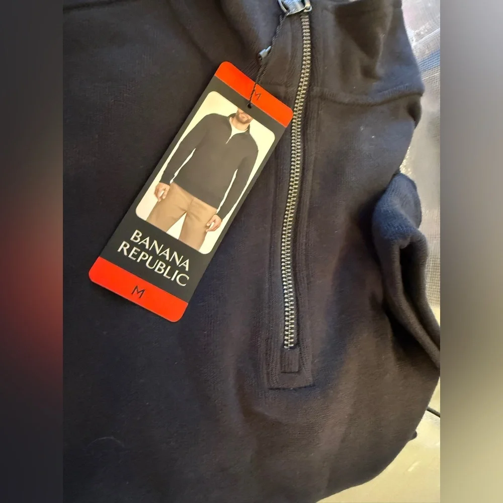 Banana Republic Men's Quarter Zip Pullover - Black Long Sleeve Sweatshirt NEW